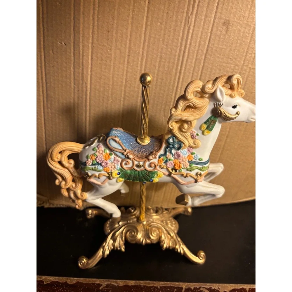 VINTAGE GIFTEC Porcelain Carousel Horse Brass Stand
